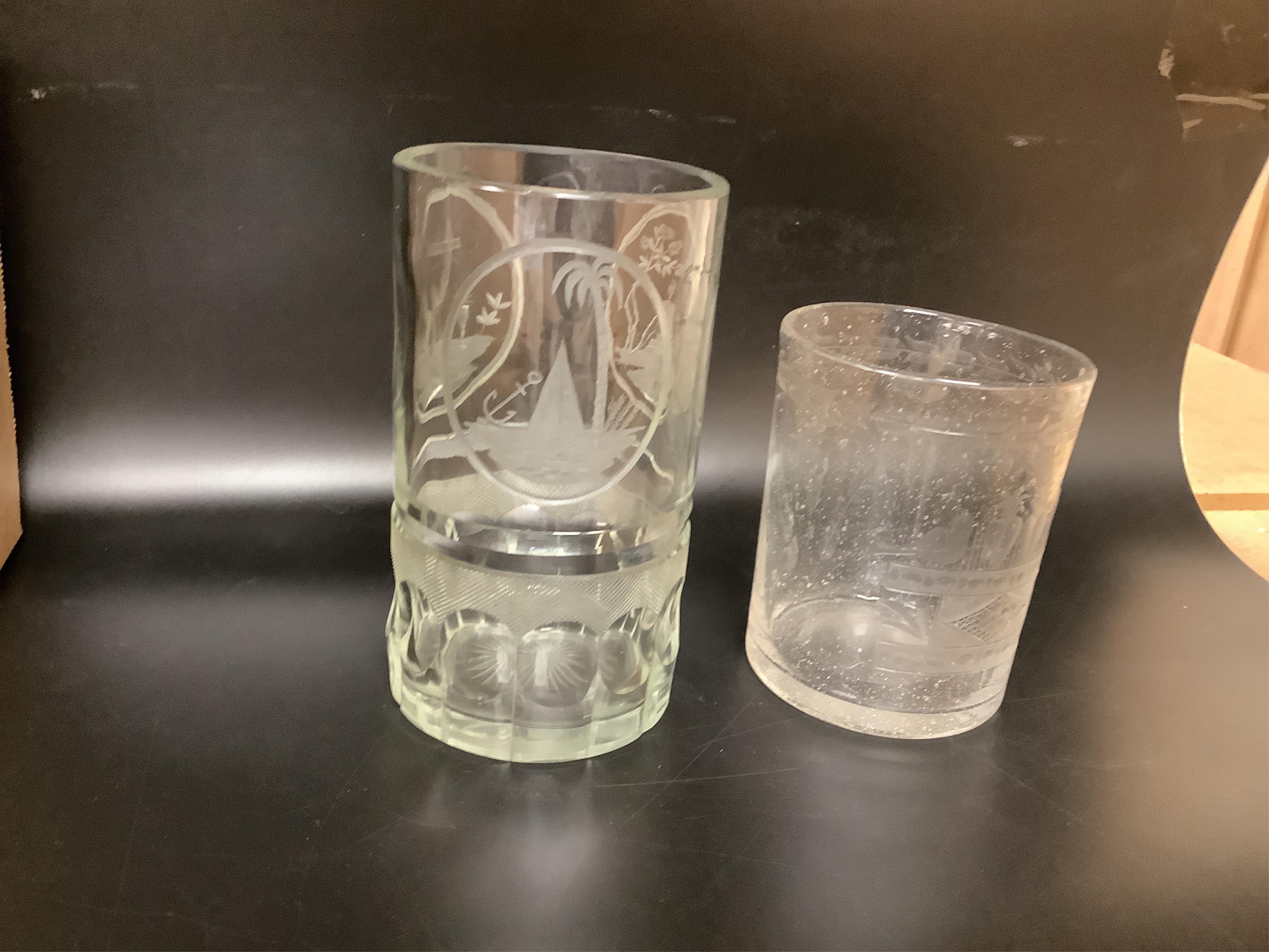 Four German or Bohemian engraved glass beakers, 19th century, largest 16cm high